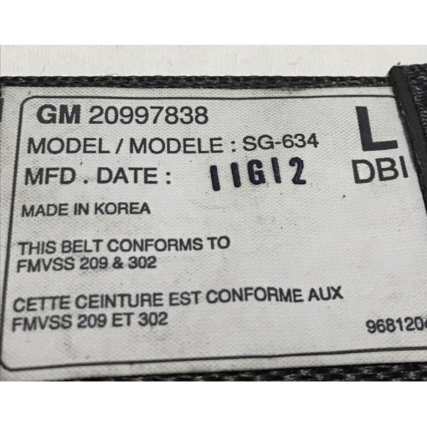 Cinto Segurança Traseiro Esquerdo Captiva 2.4 2010 20997838